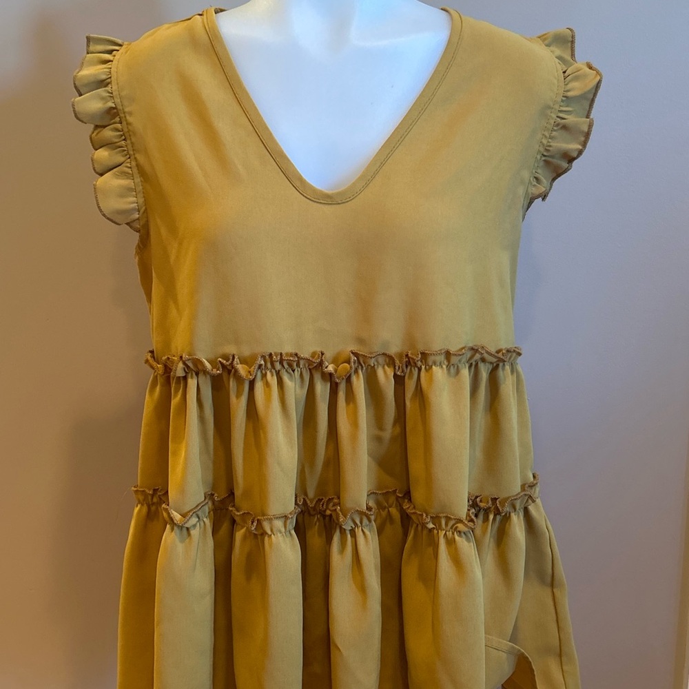 SHEIN Mustard Ruffle Sleeve Blouse